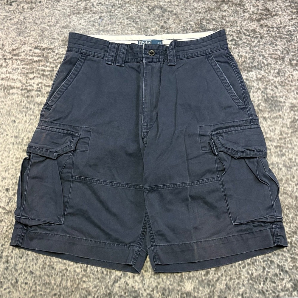 VTG Polo Ralph Lauren Chino Cargo Shorts Size 34 Navy Blue Baggy Utility Outdoor
